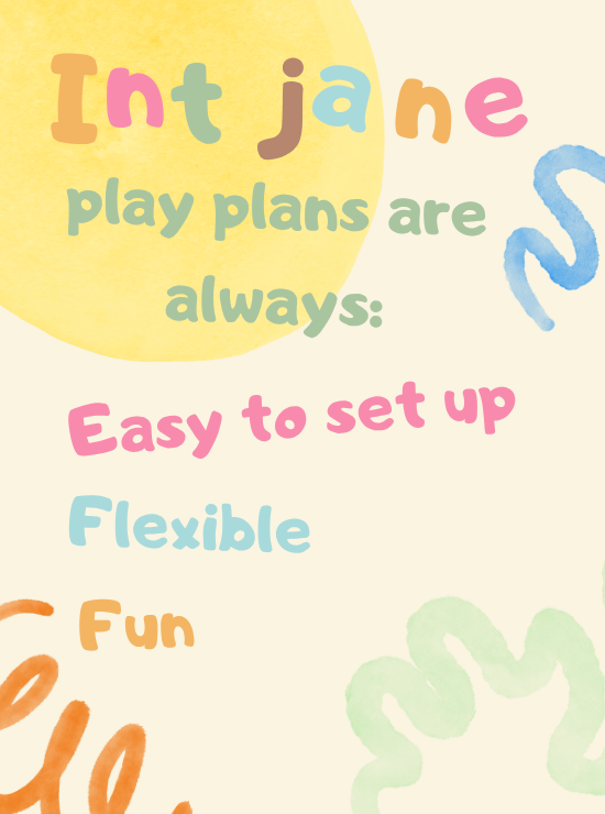 Internal Homepage Internal Communication Website in Cream Orange Pastel Blue Business Hip Style Colorful, playful illustration of the words "Int Jane" with the tagline "Play plans are always: Easy to set up, Flexible, Fun" on a pastel background with abstract, hand-painted shapes in soft blues, greens, pinks, and yellows.